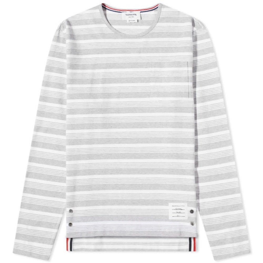Thom Browne grey and white Striped Long Sleeve Tee